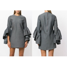 Grey Bell Sleeve Loose Lady Dress